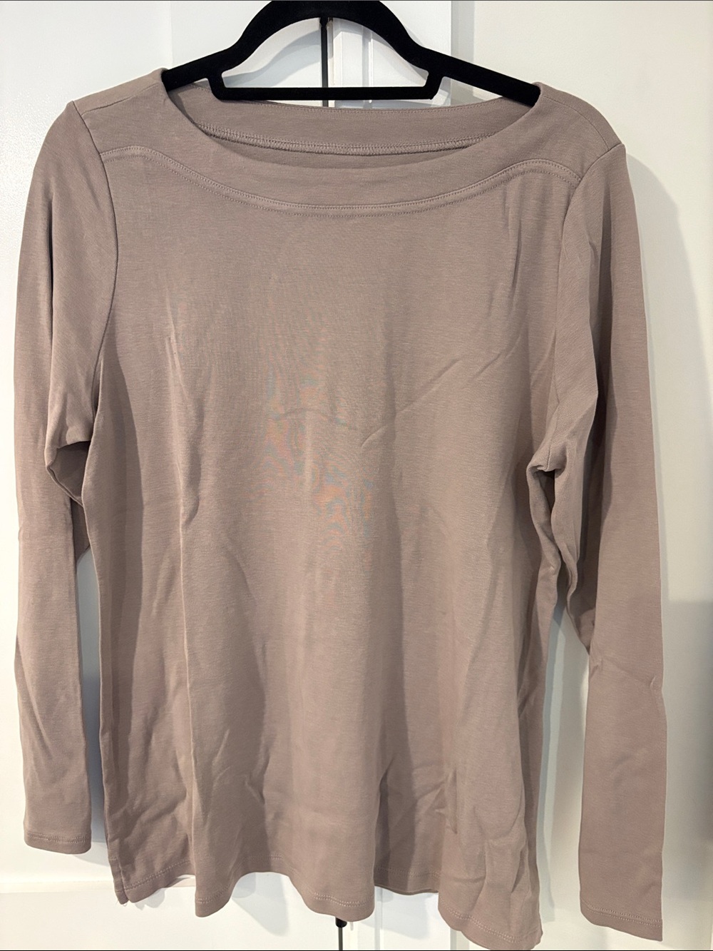 Chicos Woman’s Long Sleeve Boatneck Cotton Top Taupe Size L